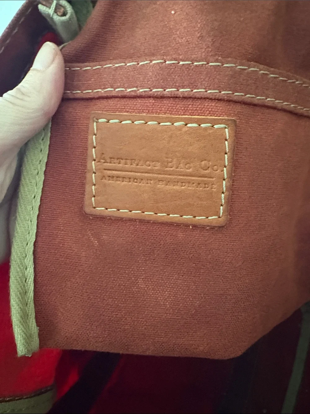 Artifact brand Rust Waxed Canvas Tote Bag with leather riveted handle